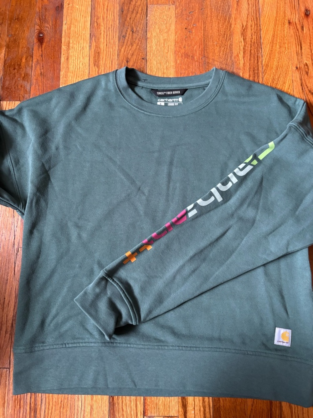 Carhartt Dark Green Crewneck with Multicolor Sleeve Logo